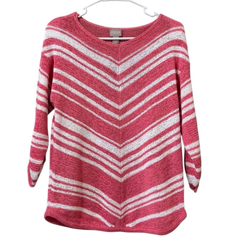 Chico's Women Size 0‎ Lightweight Open Knit Sweater Cotton Blend Buttons Beach
